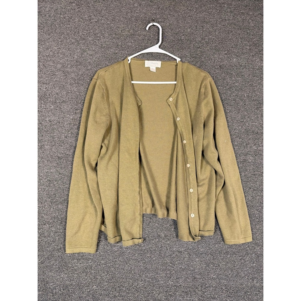 CJ Banks Christopher & Banks Olive Green Button Front Cardigan Sweater Size X